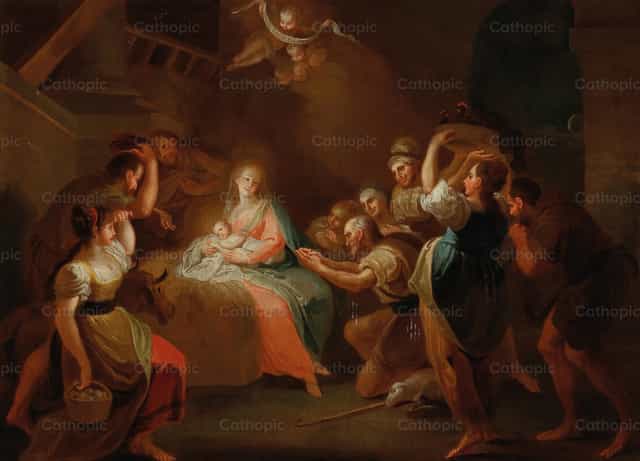 Ang Pagsamba ng mga Pastol - Mga Catholic stock image - Larawan ni Restored Christian Art