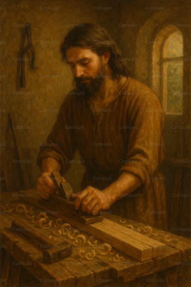 Jezus als timmerman - Katholieke stockfoto's - Foto door Adrián Reina