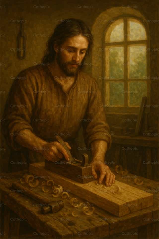 Jezus als timmerman - Katholieke stockfoto's - Foto door Adrián Reina