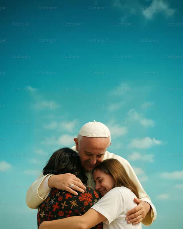 Le pape François et les jeunes - Images catholiques de stock - Photo de Aqu Alvarez
