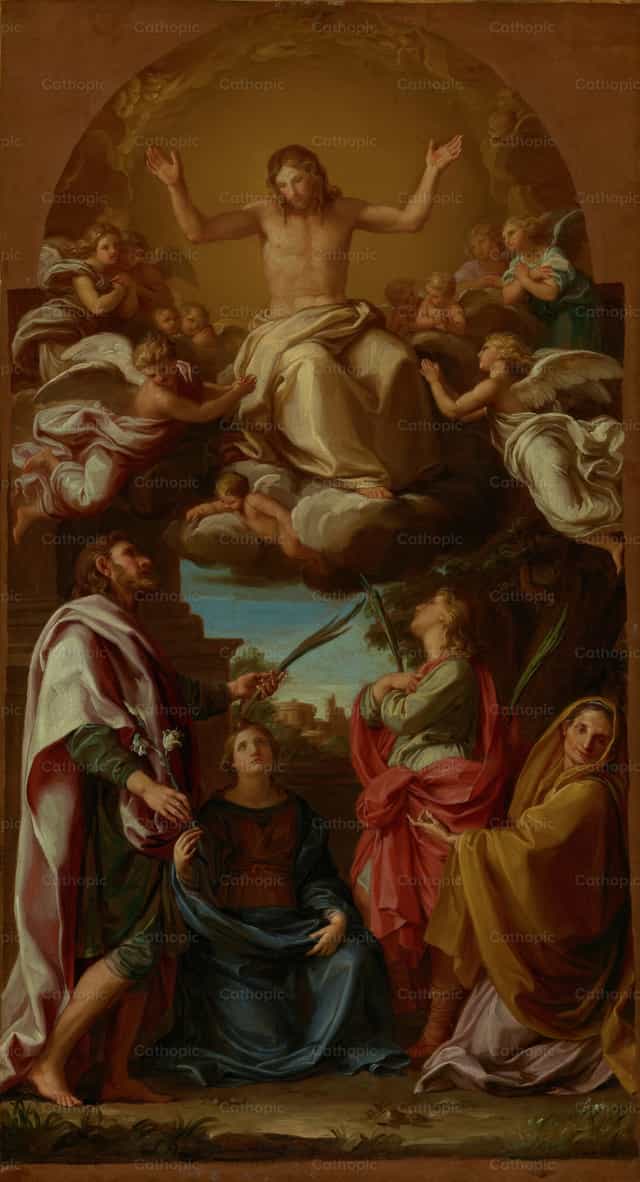 Cristo en la Gloria con los Santos Celso,Juliano Marcionilla y Basilisa - Banco de imágenes católicas