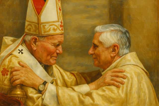 Jean-Paul II et Benoît XVI - Images catholiques de stock