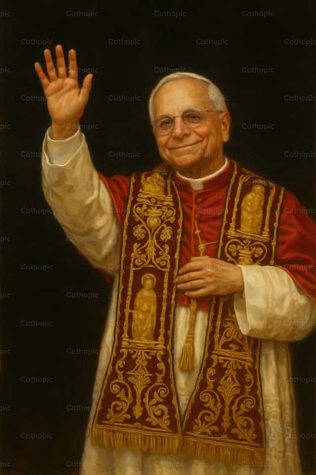 Le pape Léon XIV saluant la foule - Images catholiques de stock
