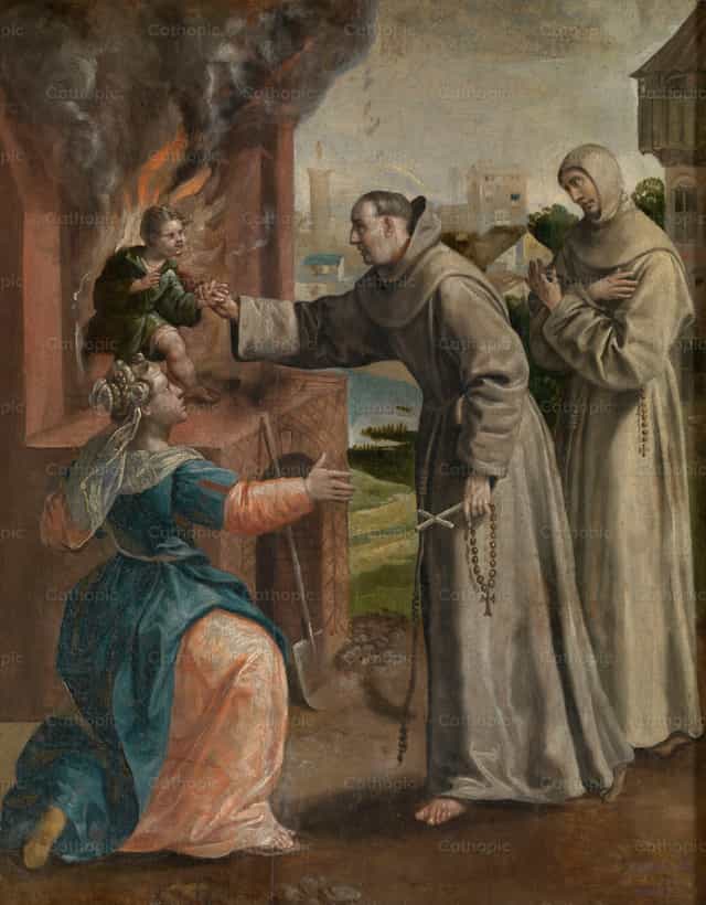 San Dídacus salva a un niño del horno - Banco de imágenes católicas