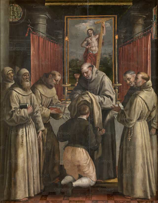 Tumatanggap si San Didacus ng Maayos na Kasuotan - Mga Catholic stock image - Larawan ni Restored Christian Art