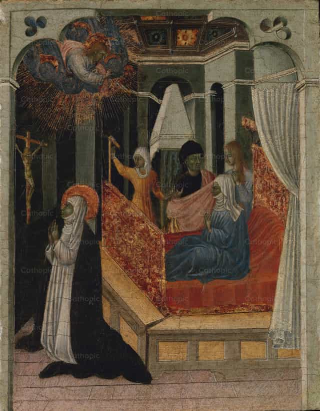 Santa Catalina de Siena suplica a Cristo que resucite a su madre - Banco de imágenes católicas - Fotografía por Restored Christian Art