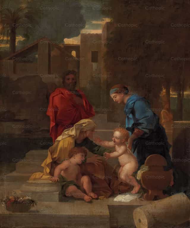 La Sainte Famille avec sainte Élisabeth et le petit saint Jean-Baptiste - Images catholiques de stock - Photo de Restored Christian Art
