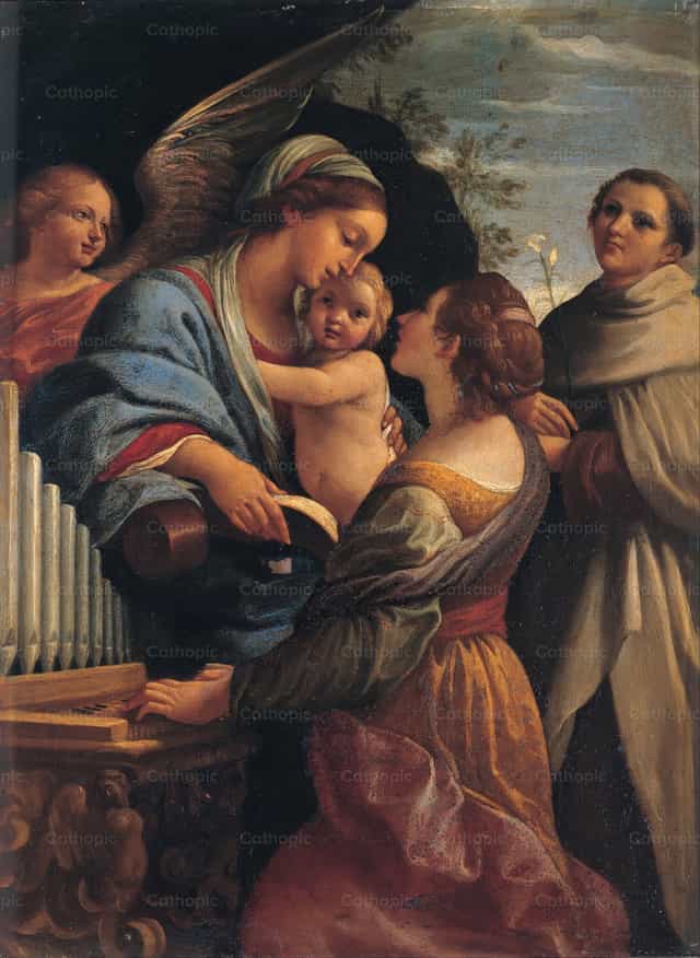 Madonna z Dzieciątkiem, św. Cecylią i św. Albertem - Katolickie zdjęcia stockowe