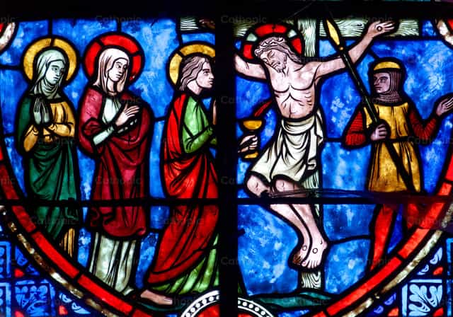 Hesukristo sa krus na may dumadaloy na dugo - Mga Catholic stock image - Larawan ni Joan Sutter