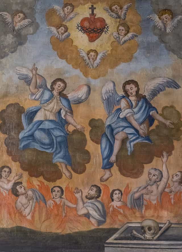 Mga Anghel na naghahatid ng mga kaluluwa mula sa Purgatoryo - Mga Catholic stock image - Larawan ni Joan Sutter