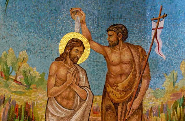Baptism of Jesus by John the Baptist - Catholic stock images - Photo by Joan Sutter