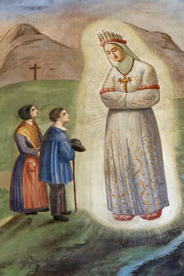 A Aparição de Nossa Senhora de La Salette - Imagens católicas de stock