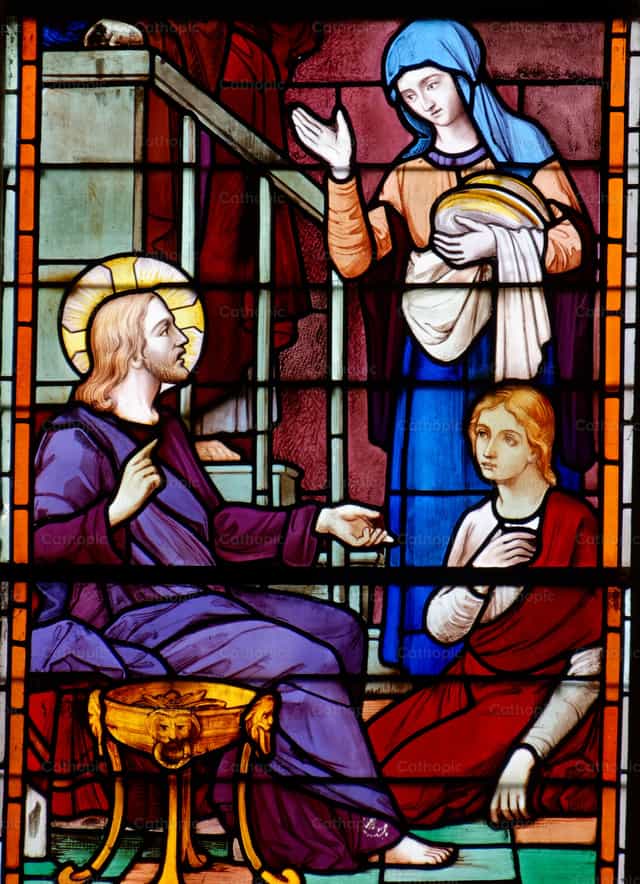 Jesus at the home of Martha and Mary - Catholic stock images - Photo by Joan Sutter