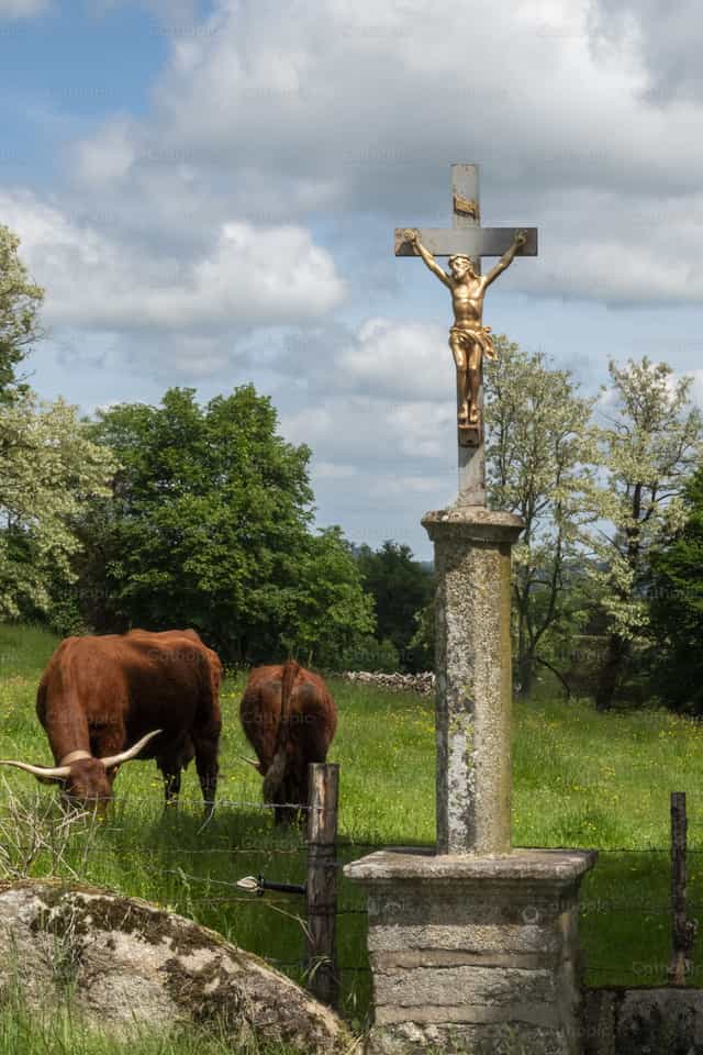 Cruz cristiana al borde de la carretera - Banco de imágenes católicas - Fotografía por Joan Sutter