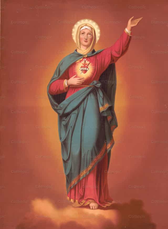 Szűz Mária szívjelképpel - Katolikus stockképek - Fotó: Restored Christian Art