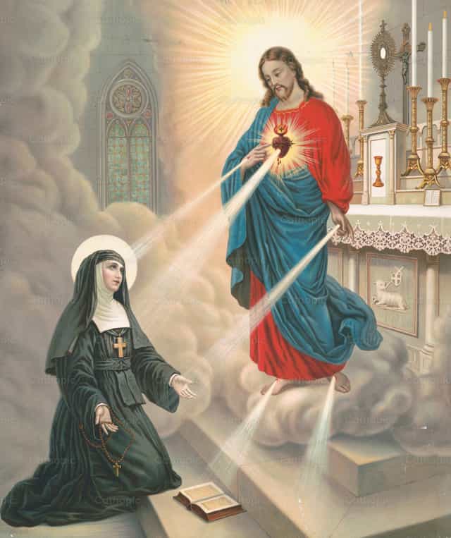 L’apparizione del nostro Signore alla beata Margherita Maria Alacoque - Immagini stock cattoliche - Foto di Restored Christian Art