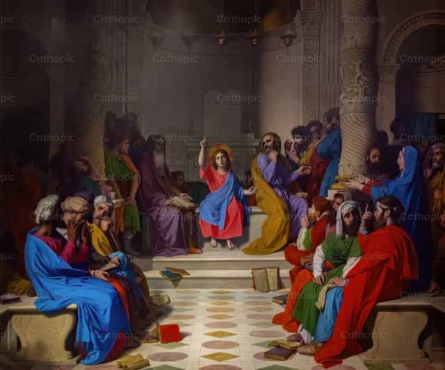 Jezus onder de schriftgeleerden - Katholieke stockfoto's