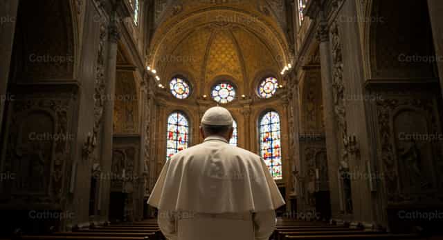 Le Pape dans un silence respectueux - Images catholiques de stock - Photo de catholicmall.org