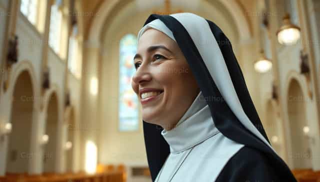 满怀喜乐的心：微笑的修女 - 天主教图库图片 - 摄影： catholicmall.org
