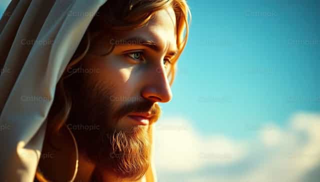 Jesus Radiante à Luz de um Novo Dia - Imagens católicas de stock - Foto de catholicmall.org
