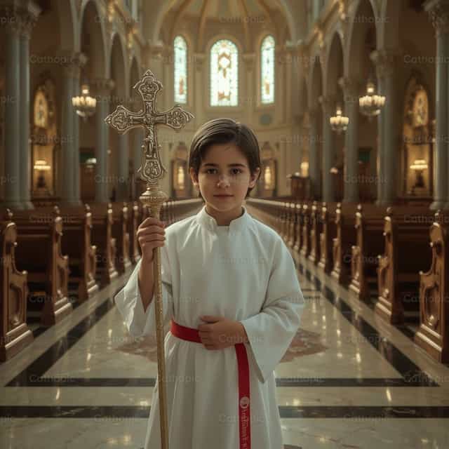 Monaguillo con cruz de guía - Banco de imágenes católicas
