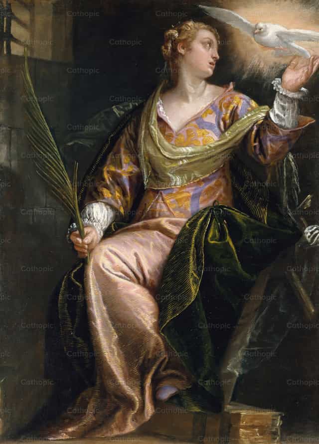 Sainte Catherine d’Alexandrie en prison - Images catholiques de stock
