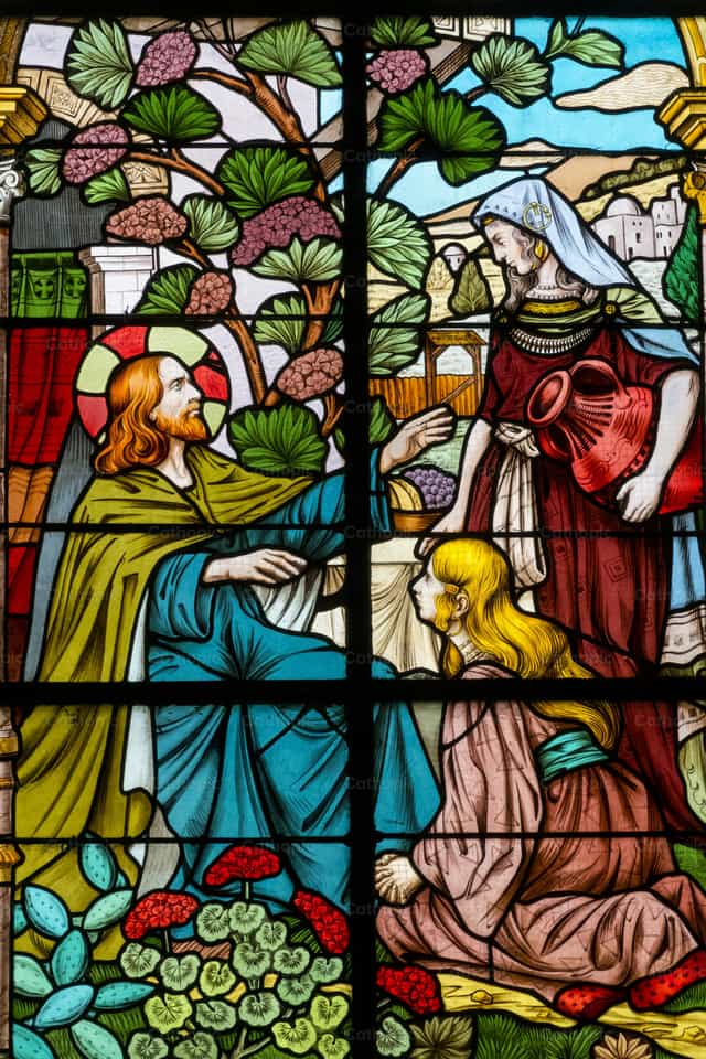 Jesus with Saint Martha and Mary - Catholic stock images - Photo by Joan Sutter
