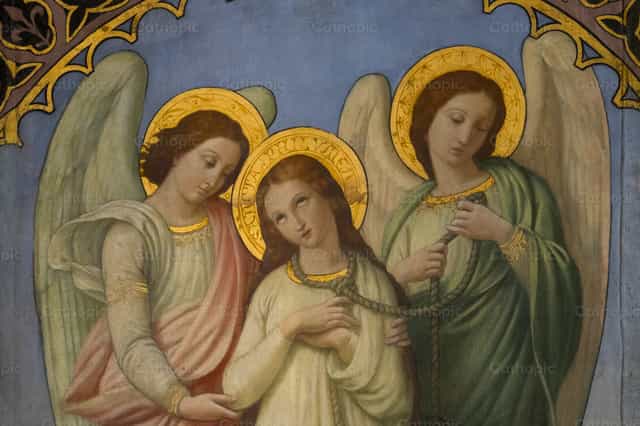 Si Santa Filomena kasama ang mga anghel - Mga Catholic stock image - Larawan ni Joan Sutter