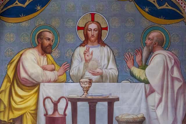 Jesús y los peregrinos de Emaús - Banco de imágenes católicas - Fotografía por Joan Sutter