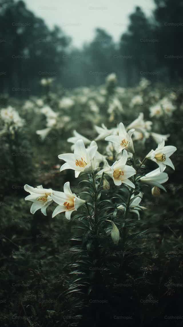 Flores blancas como símbolo de pureza - Banco de imágenes católicas