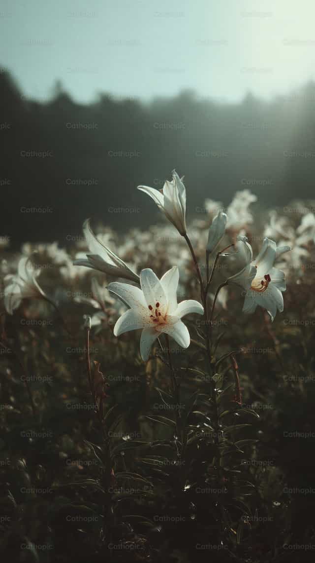 沐浴阳光的白花 - 天主教图库图片