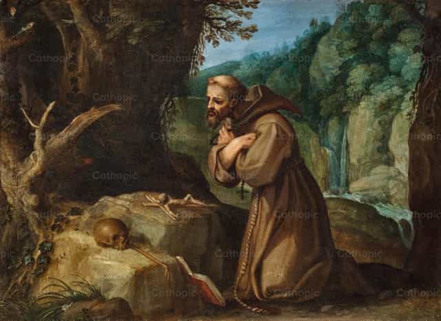 Święty Franciszek z Asyżu w medytacji - Katolickie zdjęcia stockowe - Zdjęcie: Restored Christian Art