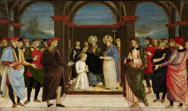 São Ambrósio vestindo Santo Agostinho - Imagens católicas de stock - Foto de Restored Christian Art