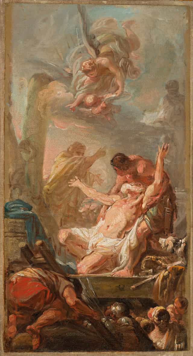 San Andrea, condotto dai suoi tormentatori, rifiuta di adorare gli dèi pagani - Immagini stock cattoliche - Foto di Restored Christian Art