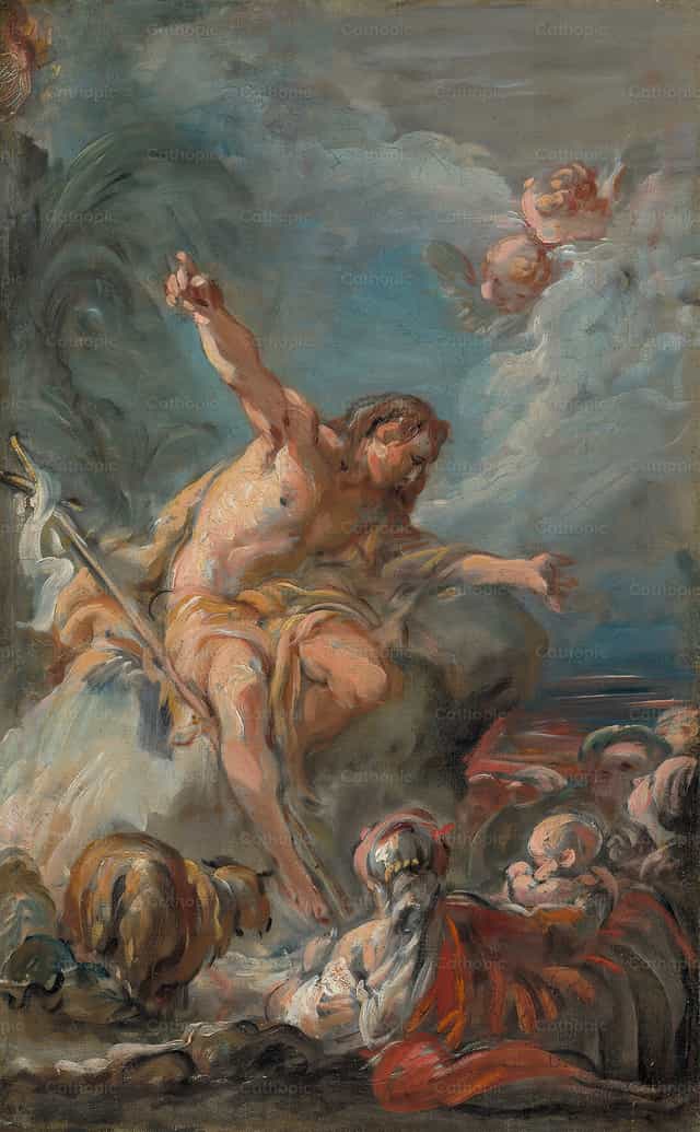 San Giovanni Battista che predica nel deserto - Immagini stock cattoliche - Foto di Restored Christian Art