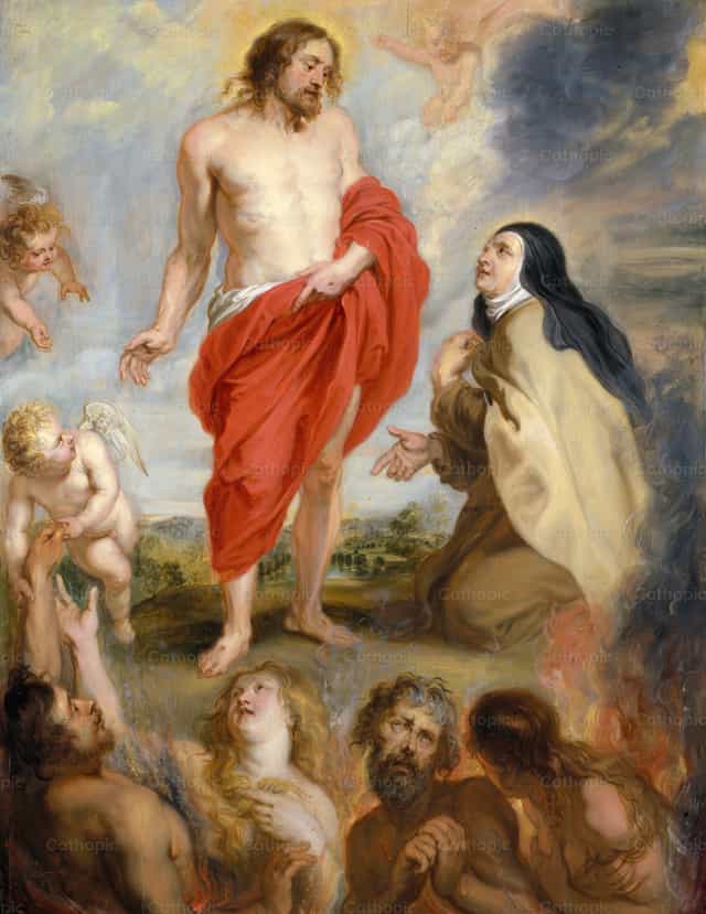 Santa Teresa de Ávila intercede por las almas del purgatorio - Banco de imágenes católicas