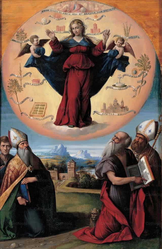 Madonna sa Kaluwalhatian at Banal na Hones - Mga Catholic stock image