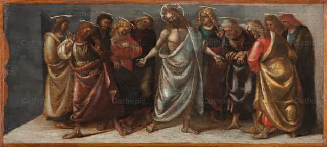 De verrezen Christus die aan zijn leerlingen verschijnt - Katholieke stockfoto's