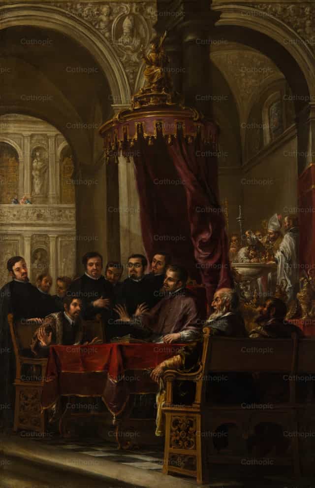 Szent Ágoston megtérése és megkeresztelése Szent Ambrus által - Katolikus stockképek - Fotó: Restored Christian Art