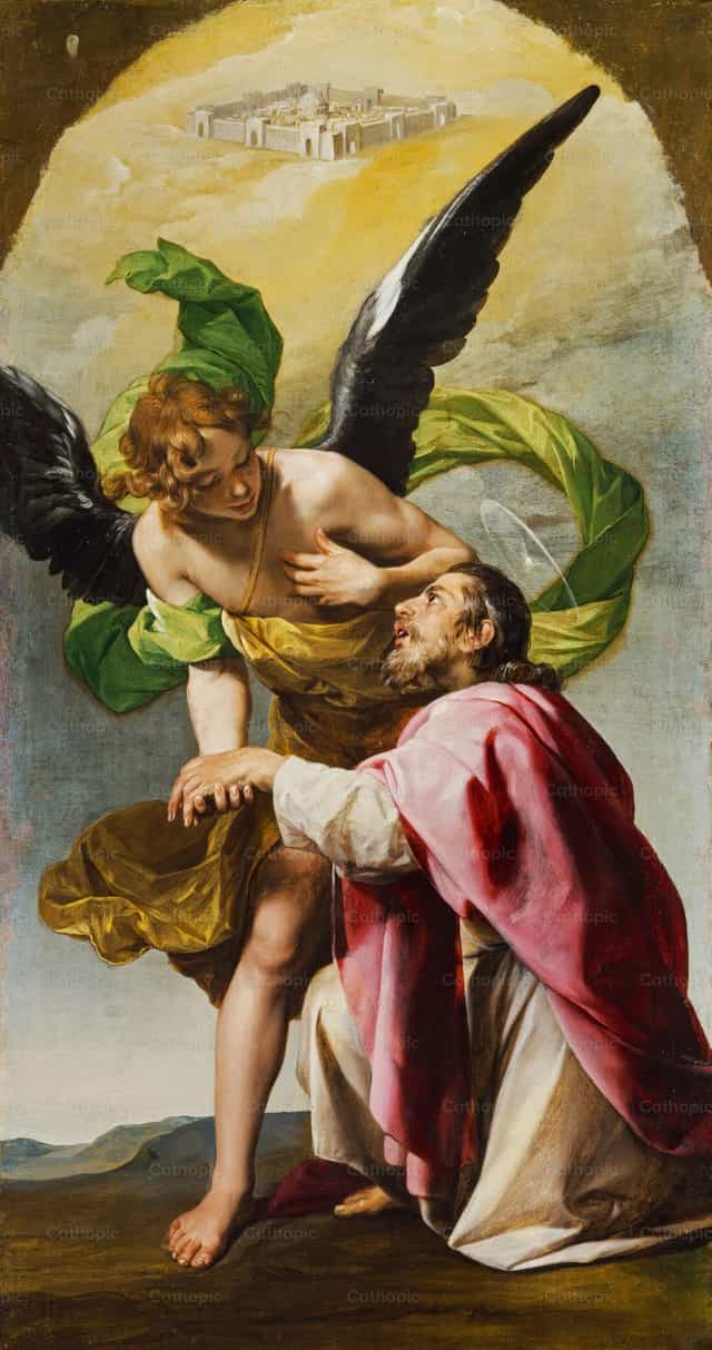 Vision de Jérusalem de saint Jean l’Évangéliste - Images catholiques de stock