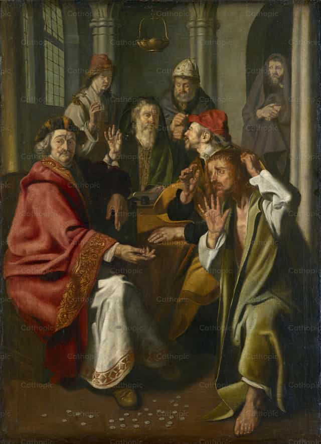 Judas bringt die Silberstücke zurück - Katholische Stockfotos