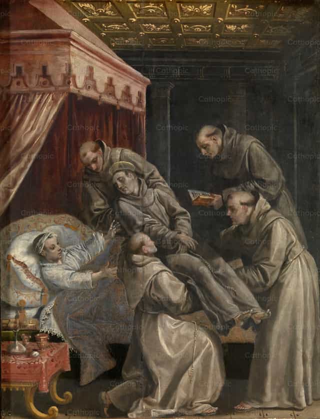 A spanyol trónörökös, Don Carlos meggyógyul Szent Didákusz holttestének érintése után - Katolikus stockképek - Fotó: Restored Christian Art