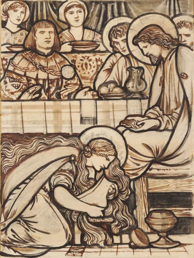 De zalving van Christus’ voeten door Maria Magdalena - Katholieke stockfoto's