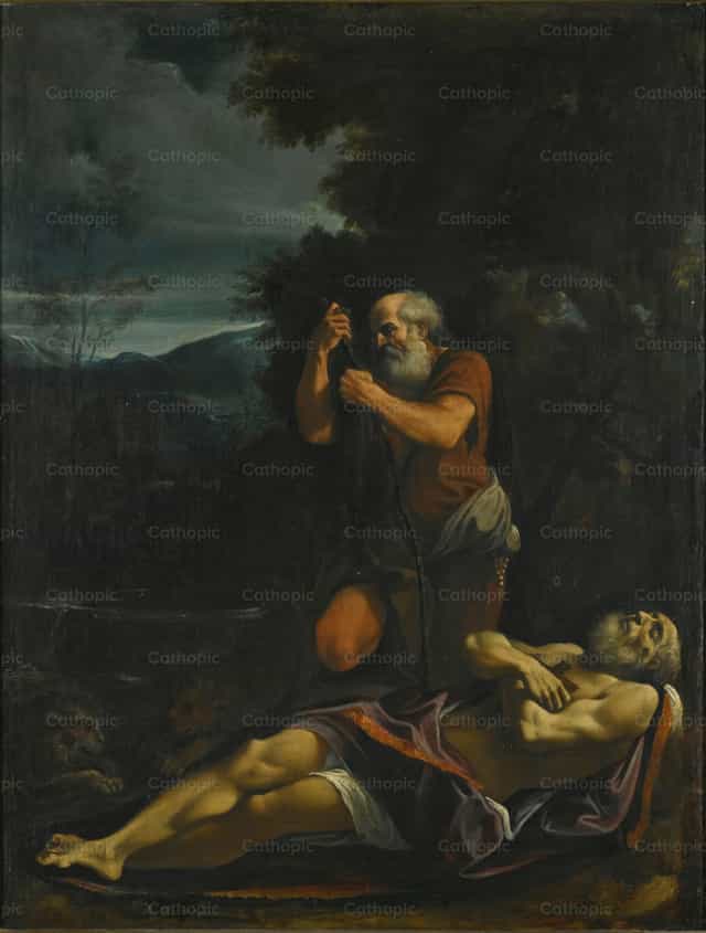 Święty Antoni Pustelnik grzebiący św. Pawła z Teb (Pustelnika) - Katolickie zdjęcia stockowe - Zdjęcie: Restored Christian Art