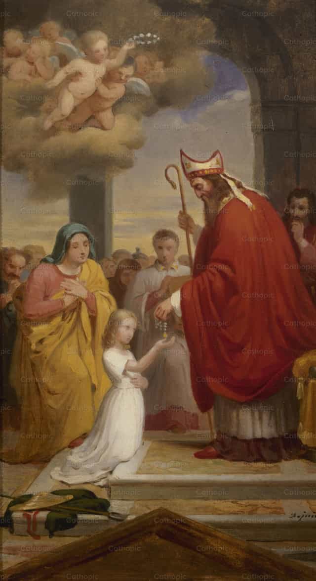Consagración de Santa Genoveva por San Germán - Banco de imágenes católicas