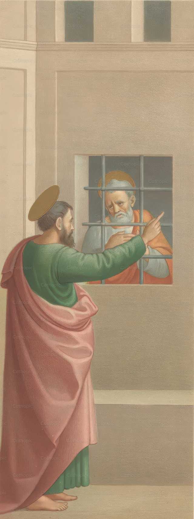 S. Pedro na prisão, visitado por S. Paulo - Imagens católicas de stock - Foto de Restored Christian Art