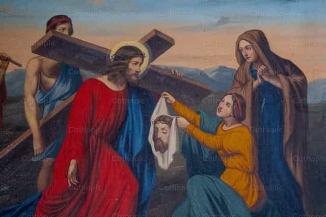 Sainte Véronique essuie le visage de Jésus - Images catholiques de stock
