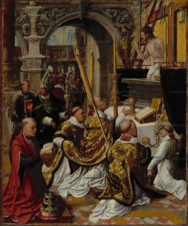 La Messa di san Gregorio Magno - Immagini stock cattoliche