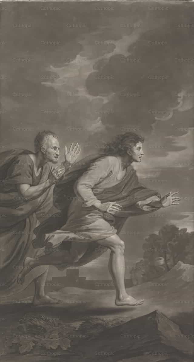 Pumupunta sina Pedro at Juan sa Libingan - Mga Catholic stock image