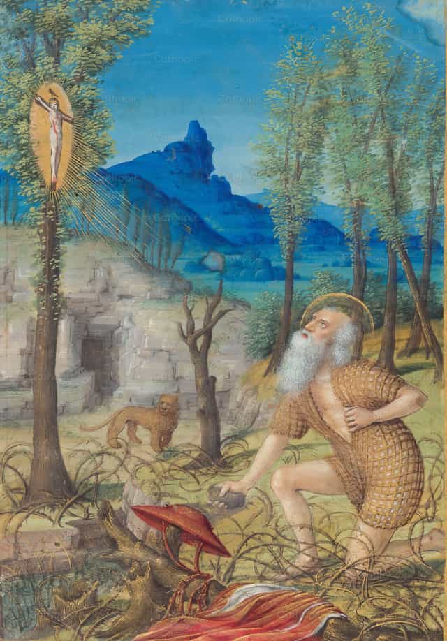 Saint Jérôme en pénitence dans une solitude - Images catholiques de stock - Photo de Restored Christian Art